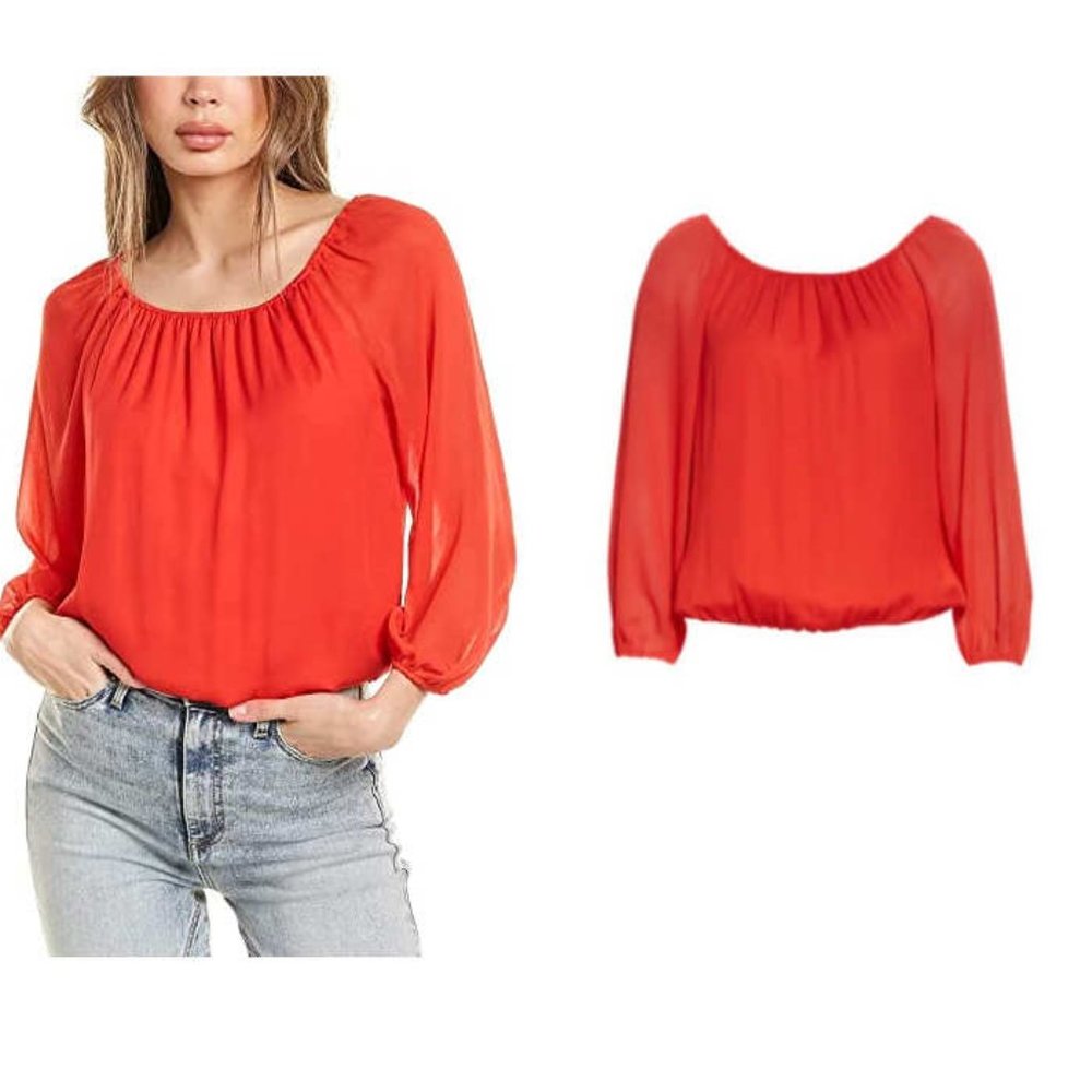 Alice + Olivia Bright Poppy Peasant Blouse, L Bright Poppy Red Orange